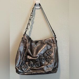 Elliott Lucca Metallic Silver Floral Leather Bag